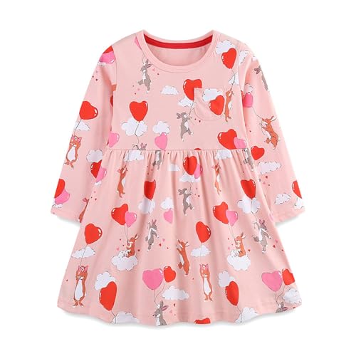 Mädchen Kleider Langarm T-Shirt Kleid Baumwolle Kinder A-Linie T-Shirt Rundhals Festliche Casual Elegant Freizeitkleid Party Prinzessin Kleid Herbst Winter Kleider Luftballon 4Y von TOKYMOON