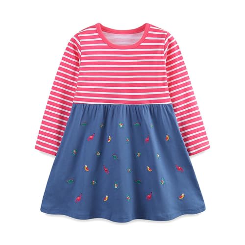 Mädchen Kleider Langarm T-Shirt Kleid Baumwolle Kinder A-Linie T-Shirt Rundhals Festliche Casual Elegant Freizeitkleid Party Prinzessin Kleid Herbst Winter Kleider Rosa Streifen 3Y von TOKYMOON