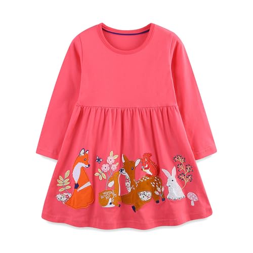 Mädchen Kleider Langarm T-Shirt Kleid Baumwolle Kinder A-Linie T-Shirt Rundhals Festliche Casual Elegant Freizeitkleid Party Prinzessin Kleid Herbst Winter Kleider Rosarot 3Y von TOKYMOON