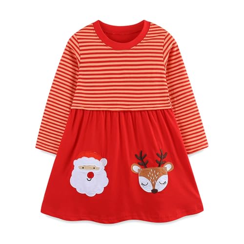 Mädchen Kleider Langarm T-Shirt Kleid Baumwolle Kinder A-Linie T-Shirt Rundhals Festliche Casual Elegant Freizeitkleid Party Prinzessin Kleid Herbst Winter Kleider Weihnachten B 3Y von TOKYMOON