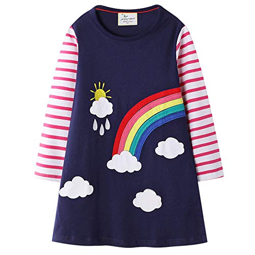 Mädchen Langarm Shirt Baumwolle Streifen Tiere T-Shirt Freizeit Kleid Langarmshirt mädchen Casual Pullover Regenbogen Drucken t-Shirt Kinder mädchen Kleider Blumen von TOKYMOON