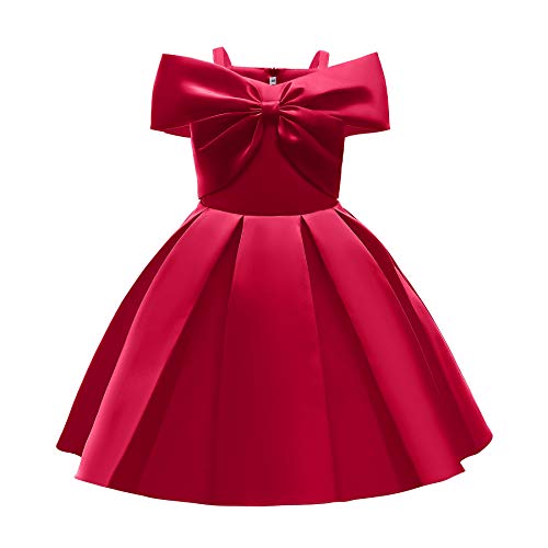 Mädchen Sommer Kleid Schulterfrei Kinderkleid Ärmel Elegante Eckiger Ausschnitt Kinder Blumen A Line Prinzessin Tüllkleid Party Kleid Lässig Kleider Sommerkleid Rot A 110 von TOKYMOON