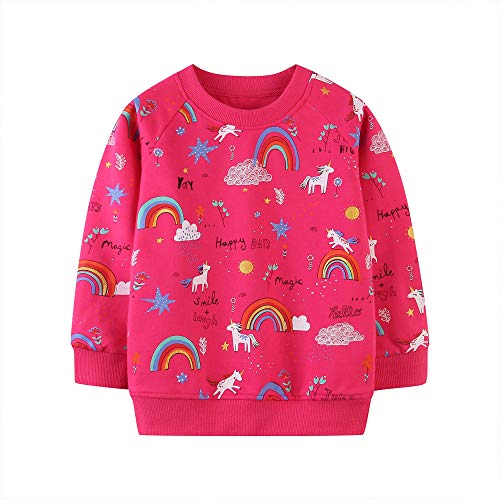 Mädchen Sweatshirt für Kinder Baumwolle Top Casual Jumper Kleinkind Langarm Pullover Sweat Tops Langarmshirts Mädchen T-Shirts Pullover Lange Ärmel Shirt (Rosenrot, 122) von TOKYMOON