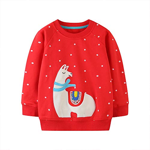 Mädchen Sweatshirt für Kinder Baumwolle Top Casual Jumper Kleinkind Langarm Pullover Sweat Tops Langarmshirts Mädchen T-Shirts Pullover Lange Ärmel Shirt (Rot, 110) von TOKYMOON