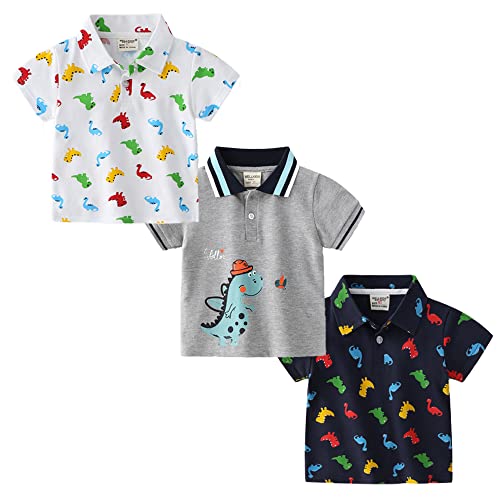 Poloshirt Jungen Baumwolle Poloshirt Kurzarm Gestreiftes Poloshirt Kinder T-Shirt Jungen Kinder Basic Poloshirt Kinder mädchen Casual Polo Kurzarm für Baby Polohemd Dinosaurier 110 von TOKYMOON