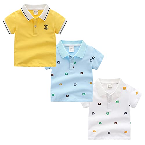 Poloshirt Jungen Baumwolle Poloshirt Kurzarm Gestreiftes Poloshirt Kinder T-Shirt Jungen Kinder Basic Poloshirt Kinder mädchen Casual Polo Kurzarm für Baby Polohemd Tragen 110 von TOKYMOON