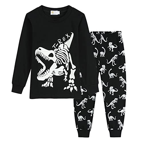 Schlafanzug Jungen Lang Pyjama Dinosaurier Zweiteiliger Schlafanzüge Kinder Baumwolle Nachtwäsche für Baby Jungen Schlafanzug Dinosaurier Langarm Zweiteilig Pyjama Set Schwarzer Dinosaurier 98 von TOKYMOON