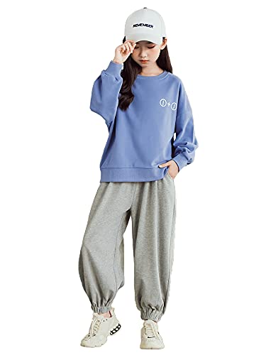 TOKYMOON 2er Kinder Jogginganzug Mädchen Sweatshirt Hosen Set Kleidung für Kinder Jogginghose Bekleidungsset Sportanzug Kinder Trainingsanzug Set Kinder Kleidung Set Blau 164-170 von TOKYMOON