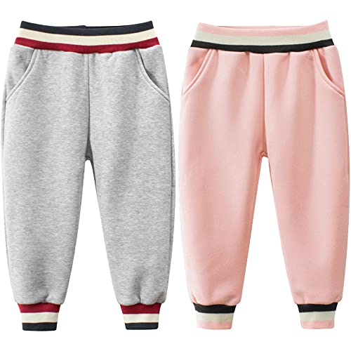 TOKYMOON 2er Pack Jogginghose Mädchen Jungen Kinder Sporthose Lang Hosen Herbst Winter Schule Jogging Regenbogen Einhorn Gedruckt Jogger Trainingsanzug Sweathose Unisex Grau + Rosa 110 von TOKYMOON