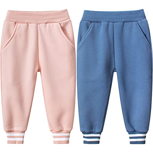 TOKYMOON 2er Pack Jogginghose Mädchen Jungen Kinder Sporthose Lang Hosen Herbst Winter Schule Jogging Regenbogen Einhorn Gedruckt Jogger Trainingsanzug Sweathose Unisex Rosa + Armeeblau 90 von TOKYMOON