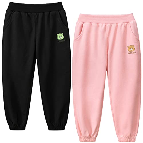 TOKYMOON 2er Pack Jogginghose Mädchen Jungen Kinder Sporthose Lang Hosen Herbst Winter Schule Jogging Regenbogen Einhorn Gedruckt Jogger Trainingsanzug Sweathose Unisex Rosa + schwarz 120 von TOKYMOON