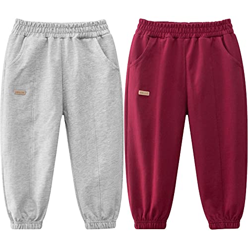 TOKYMOON 2er Pack Jogginghose Mädchen Jungen Kinder Sporthose Lang Hosen Herbst Winter Schule Jogging Regenbogen Einhorn Gedruckt Jogger Trainingsanzug Sweathose Unisex Rot+Grau 130 von TOKYMOON