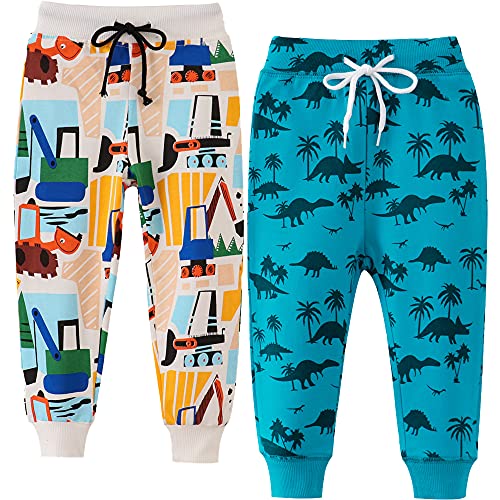 TOKYMOON 2er Pack Kinder Jogginghose Jungen Baumwolle Sweathose Dinosaurier Karikatur Gedruckt Babyhose Hosen Sporthose Jogger Hose Pants 1-7 Jahre Bagger 104-110 von TOKYMOON