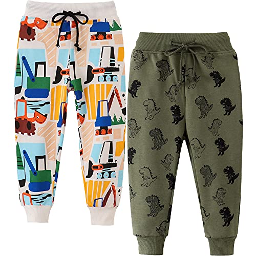 TOKYMOON 2er Pack Kinder Jogginghose Jungen Baumwolle Sweathose Dinosaurier Karikatur Gedruckt Babyhose Hosen Sporthose Jogger Hose Pants 1-7 Jahre Dinosaurier 98-104 von TOKYMOON