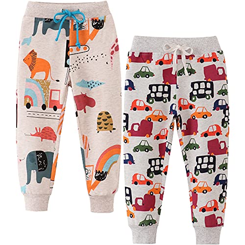 TOKYMOON 2er Pack Kinder Jogginghose Jungen Baumwolle Sweathose Dinosaurier Karikatur Gedruckt Babyhose Hosen Sporthose Jogger Hose Pants 1-7 Jahre Hellgrau 104-110 von TOKYMOON