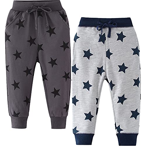 TOKYMOON 2er Pack Kinder Jogginghose Jungen Baumwolle Sweathose Dinosaurier Karikatur Gedruckt Babyhose Hosen Sporthose Jogger Hose Pants 1-7 Jahre Stern 104-110 von TOKYMOON