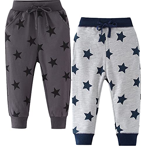 TOKYMOON 2er Pack Kinder Jogginghose Jungen Baumwolle Sweathose Dinosaurier Karikatur Gedruckt Babyhose Hosen Sporthose Jogger Hose Pants 1-7 Jahre Stern 116-122 von TOKYMOON