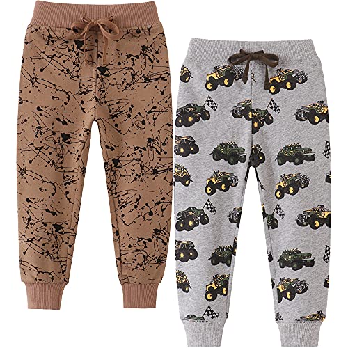 TOKYMOON 2er Pack Kinder Jogginghose Jungen Baumwolle Sweathose Dinosaurier Karikatur Gedruckt Babyhose Hosen Sporthose Jogger Hose Pants 1-7 Jahre Wagen 104-110 von TOKYMOON