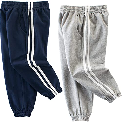 TOKYMOON 2er Pack Kinder Jogginghose Jungen Baumwolle Sweathose Dinosaurier Karikatur Gedruckt Hosen Kinder Sporthose Jogger Hose Jogger Pants 1-7 Jahre (Blau+Grau, 110) von TOKYMOON