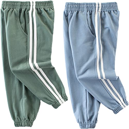 TOKYMOON 2er Pack Kinder Jogginghose Jungen Baumwolle Sweathose Dinosaurier Karikatur Gedruckt Hosen Kinder Sporthose Jogger Hose Jogger Pants 1-7 Jahre (Grün+Blau, 130) von TOKYMOON