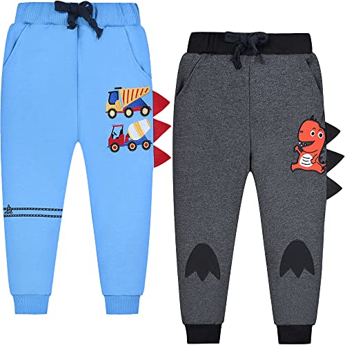TOKYMOON 2er Pack Kinder Jogginghose Jungen Baumwolle Sweathose Dinosaurier Karikatur Gedruckt Hosen Kinder Sporthose Jogger Hose Jogger Pants 1-7 Jahre Blau+Dunkelgrau 90 von TOKYMOON