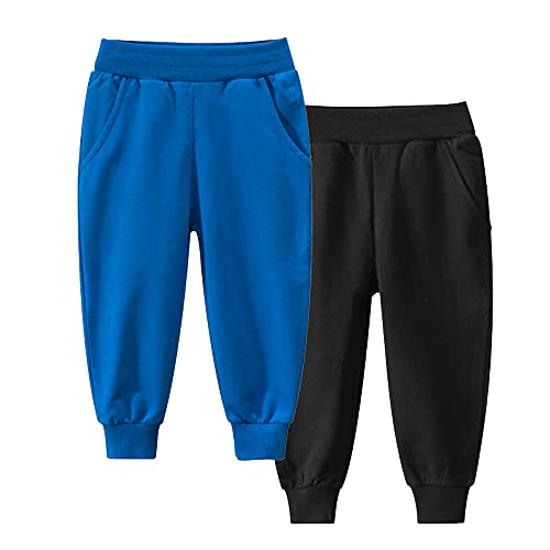 TOKYMOON 2er Pack Kinder Jogginghose Jungen Baumwolle Sweathose Dinosaurier Karikatur Gedruckt Hosen Kinder Sporthose Jogger Hose Jogger Pants 1-7 Jahre Blau+Schwarz 110 von TOKYMOON