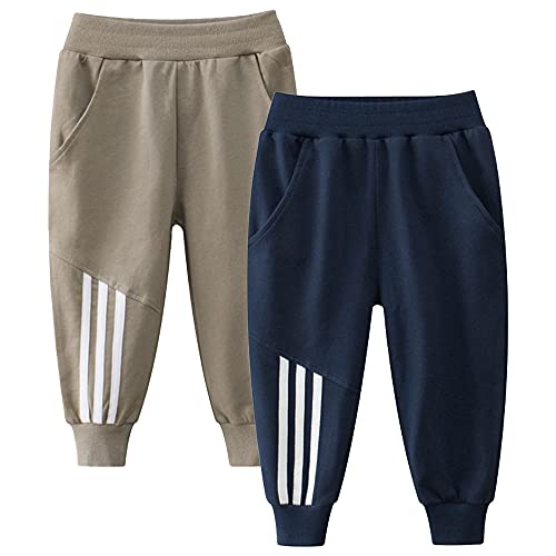 TOKYMOON 2er Pack Kinder Jogginghose Jungen Baumwolle Sweathose Dinosaurier Karikatur Gedruckt Hosen Kinder Sporthose Jogger Hose Jogger Pants 1-7 Jahre Blau + Khaki 110 von TOKYMOON