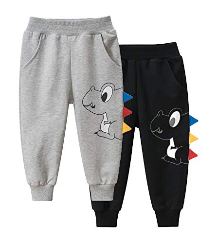 TOKYMOON 2er Pack Kinder Jogginghose Jungen Baumwolle Sweathose Dinosaurier Karikatur Gedruckt Hosen Kinder Sporthose Jogger Hose Jogger Pants 1-7 Jahre Dinosaurier 2 134-140 von TOKYMOON