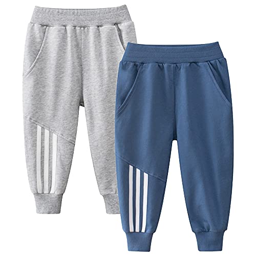 TOKYMOON 2er Pack Kinder Jogginghose Jungen Baumwolle Sweathose Dinosaurier Karikatur Gedruckt Hosen Kinder Sporthose Jogger Hose Jogger Pants 1-7 Jahre Grau+Blau 110 von TOKYMOON