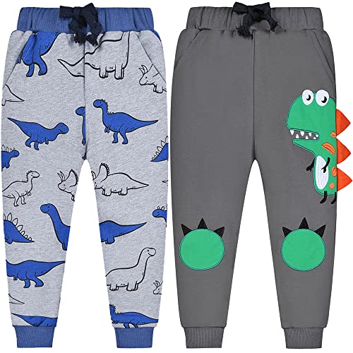 TOKYMOON 2er Pack Kinder Jogginghose Jungen Baumwolle Sweathose Dinosaurier Karikatur Gedruckt Hosen Kinder Sporthose Jogger Hose Jogger Pants 1-7 Jahre Grau Dinosaurier 90 von TOKYMOON