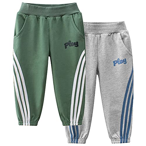 TOKYMOON 2er Pack Kinder Jogginghose Jungen Baumwolle Sweathose Dinosaurier Karikatur Gedruckt Hosen Kinder Sporthose Jogger Hose Jogger Pants 1-7 Jahre Grün 110 von TOKYMOON