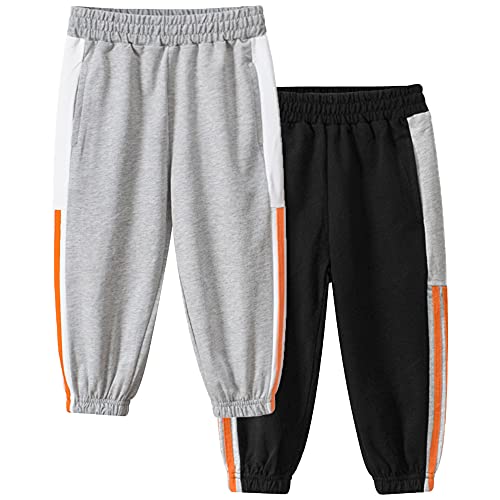 TOKYMOON 2er Pack Kinder Jogginghose Jungen Baumwolle Sweathose Dinosaurier Karikatur Gedruckt Hosen Kinder Sporthose Jogger Hose Jogger Pants 1-7 Jahre Schwarz + Grau 110 von TOKYMOON