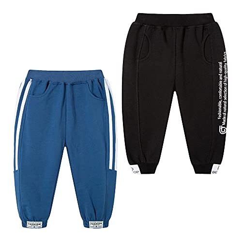 TOKYMOON 2er Pack Kinder Jogginghose Jungen Kinder Hosen Jungs Baumwolle Sweathose Dinosaurier Hosen Sporthose Jogger Pants Hose Babyhose Jogginghose 1-7 Jahre Blau + Schwarz 104-110 von TOKYMOON