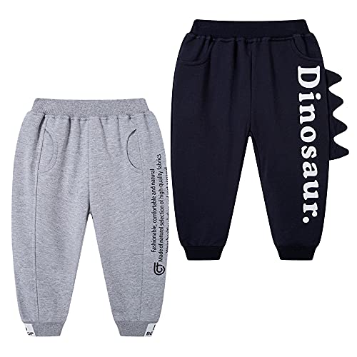 TOKYMOON 2er Pack Kinder Jogginghose Jungen Kinder Hosen Jungs Baumwolle Sweathose Dinosaurier Hosen Sporthose Jogger Pants Hose Babyhose Jogginghose 1-7 Jahre Dinosaurier 2 122-128 von TOKYMOON