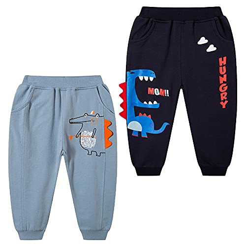 TOKYMOON 2er Pack Kinder Jogginghose Jungen Kinder Hosen Jungs Baumwolle Sweathose Dinosaurier Hosen Sporthose Jogger Pants Hose Babyhose Jogginghose 1-7 Jahre Dinosaurier 98-104 von TOKYMOON