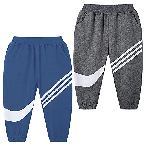 TOKYMOON 2er Pack Kinder Jogginghose Jungen Kinder Hosen Jungs Baumwolle Sweathose Dinosaurier Hosen Sporthose Jogger Pants Hose Babyhose Jogginghose 1-7 Jahre Dunkelgrau + Blau 134-140 von TOKYMOON