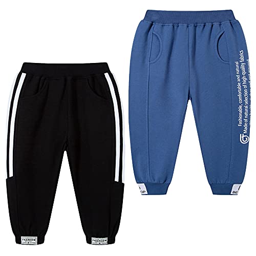 TOKYMOON 2er Pack Kinder Jogginghose Jungen Kinder Hosen Jungs Baumwolle Sweathose Dinosaurier Hosen Sporthose Jogger Pants Hose Babyhose Jogginghose 1-7 Jahre Schwarz + Blau 98-104 von TOKYMOON