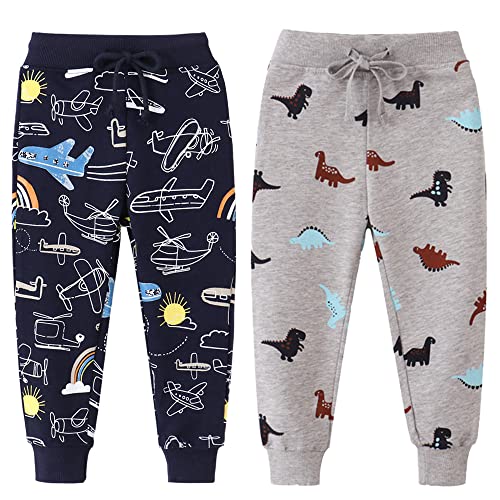 TOKYMOON 2er Pack Kinder Junge Sweathose Kids Karikatur Drucken Sporthose Jogger Pants Hose Babyhose Warm Jogginghose Jungen Mädchen Jogginghose Baumwolle Kinder Sweathose Auto + Dinosaurier 140 von TOKYMOON