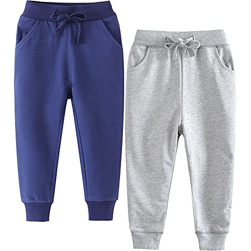 TOKYMOON 2er Pack Kinder Junge Sweathose Kids Karikatur Drucken Sporthose Jogger Pants Hose Babyhose Warm Jogginghose Jungen Mädchen Jogginghose Baumwolle Kinder Sweathose Blau+Grau 110-116 von TOKYMOON