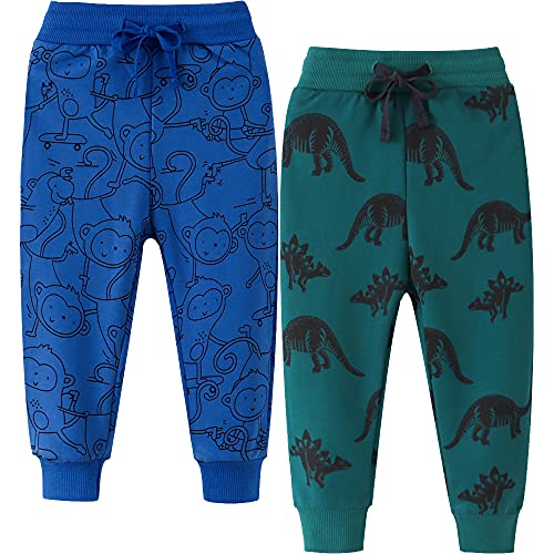 TOKYMOON 2er Pack Kinder Junge Sweathose Kids Karikatur Drucken Sporthose Jogger Pants Hose Babyhose Warm Jogginghose Jungen Mädchen Jogginghose Baumwolle Kinder Sweathose Blau+Grün 86-92 von TOKYMOON