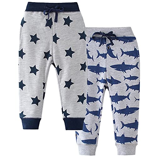 TOKYMOON 2er Pack Kinder Junge Sweathose Kids Karikatur Drucken Sporthose Jogger Pants Hose Babyhose Warm Jogginghose Jungen Mädchen Jogginghose Baumwolle Kinder Sweathose Blau 86 von TOKYMOON