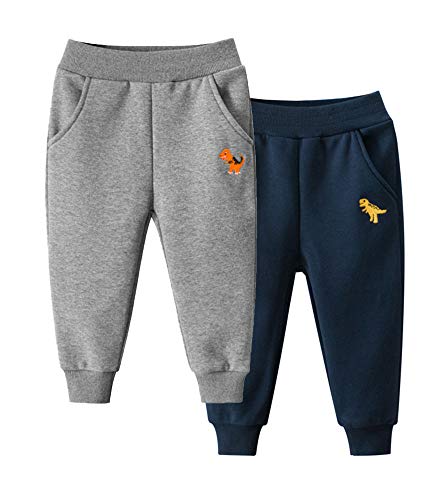 TOKYMOON 2er Pack Kinder Junge Sweathose Kids Karikatur Drucken Sporthose Jogger Pants Hose Babyhose Warm Jogginghose Jungen Mädchen Jogginghose Baumwolle Kinder Sweathose Dinosaurier 128-134 von TOKYMOON