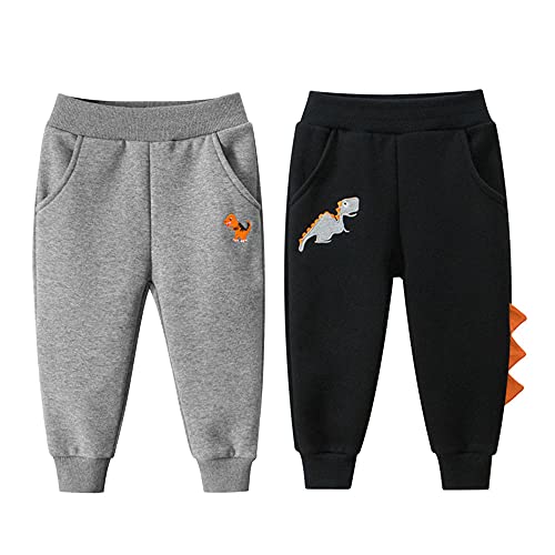 TOKYMOON 2er Pack Kinder Junge Sweathose Kids Karikatur Drucken Sporthose Jogger Pants Hose Babyhose Warm Jogginghose Jungen Mädchen Jogginghose Baumwolle Kinder Sweathose Dinosaurier 2 104-110 von TOKYMOON