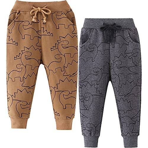 TOKYMOON 2er Pack Kinder Junge Sweathose Kids Karikatur Drucken Sporthose Jogger Pants Hose Babyhose Warm Jogginghose Jungen Mädchen Jogginghose Baumwolle Kinder Sweathose Dinosaurier 3 86-92 von TOKYMOON