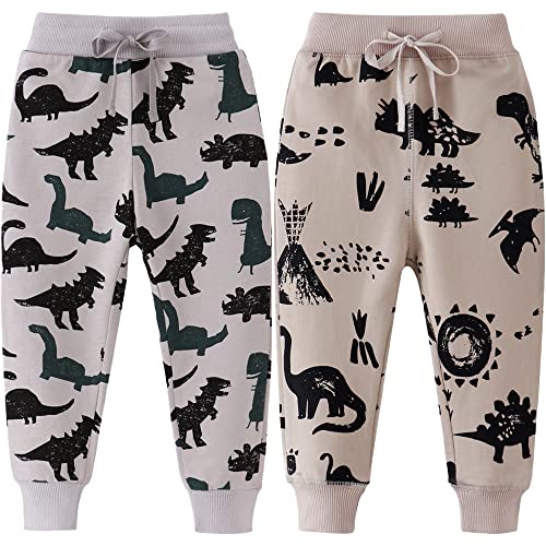 TOKYMOON 2er Pack Kinder Junge Sweathose Kids Karikatur Drucken Sporthose Jogger Pants Hose Babyhose Warm Jogginghose Jungen Mädchen Jogginghose Baumwolle Kinder Sweathose Dinosaurier 4 110 von TOKYMOON