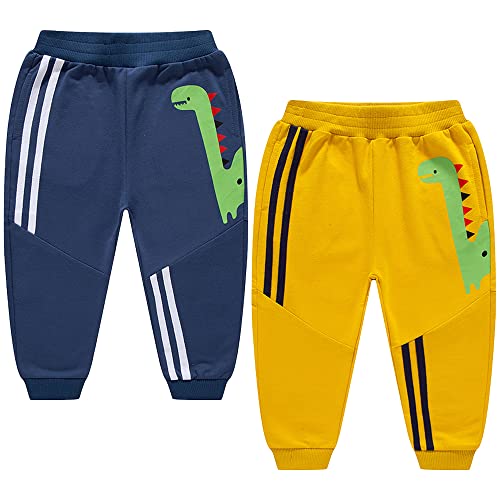 TOKYMOON 2er Pack Kinder Junge Sweathose Kids Karikatur Drucken Sporthose Jogger Pants Hose Babyhose Warm Jogginghose Jungen Mädchen Jogginghose Baumwolle Kinder Sweathose Gelb 110 von TOKYMOON