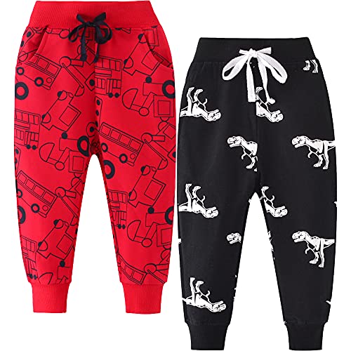 TOKYMOON 2er Pack Kinder Junge Sweathose Kids Karikatur Drucken Sporthose Jogger Pants Hose Babyhose Warm Jogginghose Jungen Mädchen Jogginghose Baumwolle Kinder Sweathose Rot+Schwarz 104-110 von TOKYMOON