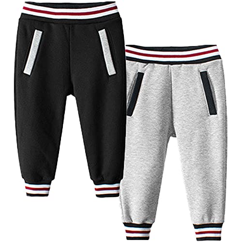 TOKYMOON 2er Pack Kinder Junge Sweathose Kids Karikatur Drucken Sporthose Jogger Pants Hose Babyhose Warm Jogginghose Jungen Mädchen Jogginghose Baumwolle Kinder Sweathose Schwarz+Grau 110 von TOKYMOON