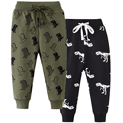 TOKYMOON 2er Pack Kinder Junge Sweathose Kids Karikatur Drucken Sporthose Jogger Pants Hose Babyhose Warm Jogginghose Jungen Mädchen Jogginghose Baumwolle Kinder Sweathose Schwarz + Grün 104 von TOKYMOON