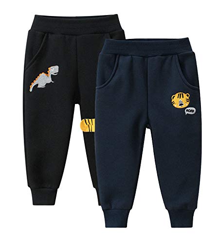 TOKYMOON 2er Pack Kinder Junge Sweathose Kids Karikatur Drucken Sporthose Jogger Pants Hose Babyhose Warm Jogginghose Jungen Mädchen Jogginghose Baumwolle Kinder Sweathose Tiger + Dinosaurier 104-110 von TOKYMOON